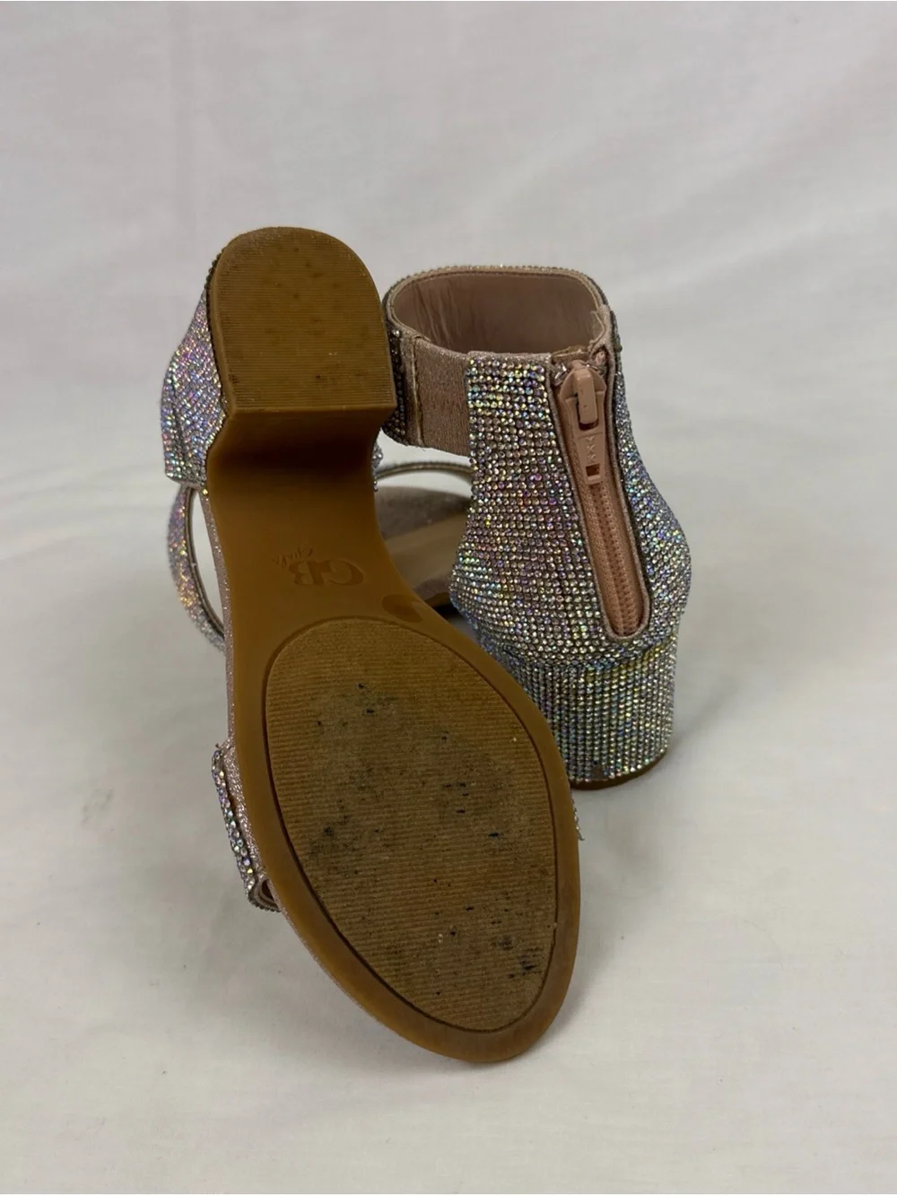 GB Girls' Roniiee Rhinestone Ankle Strap Dress Sandals Sparkling Block Heels